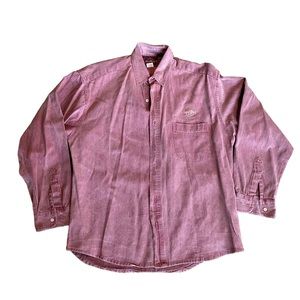 Vintage 80s Hard Rock Cafe Las Vegas Denim Button Down Shirt Faded Maroon Mens L